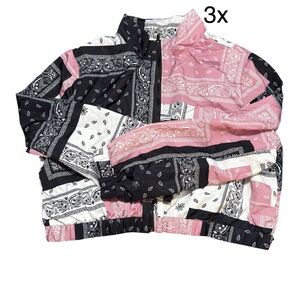 Women's Pink and Black Patterned Bomber Jacket
